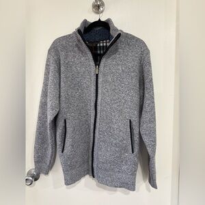 Fashton Cashmere Blend Full Zip Sweater Jacket Plaid Fleece Lined Gray Size M